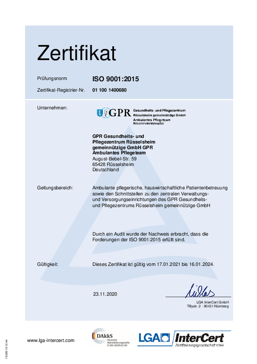 Certificado de cuidados ambulatórios Rüsselsheim